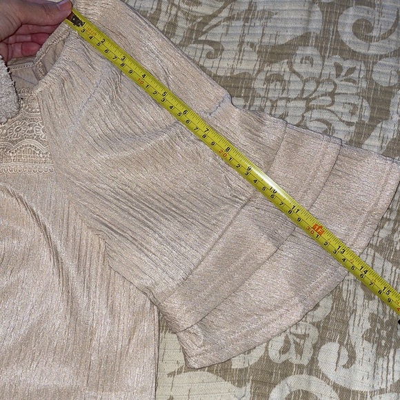 Champagne Pleated Lace-Trim Square Neck Tunic - Picture 6 of 9